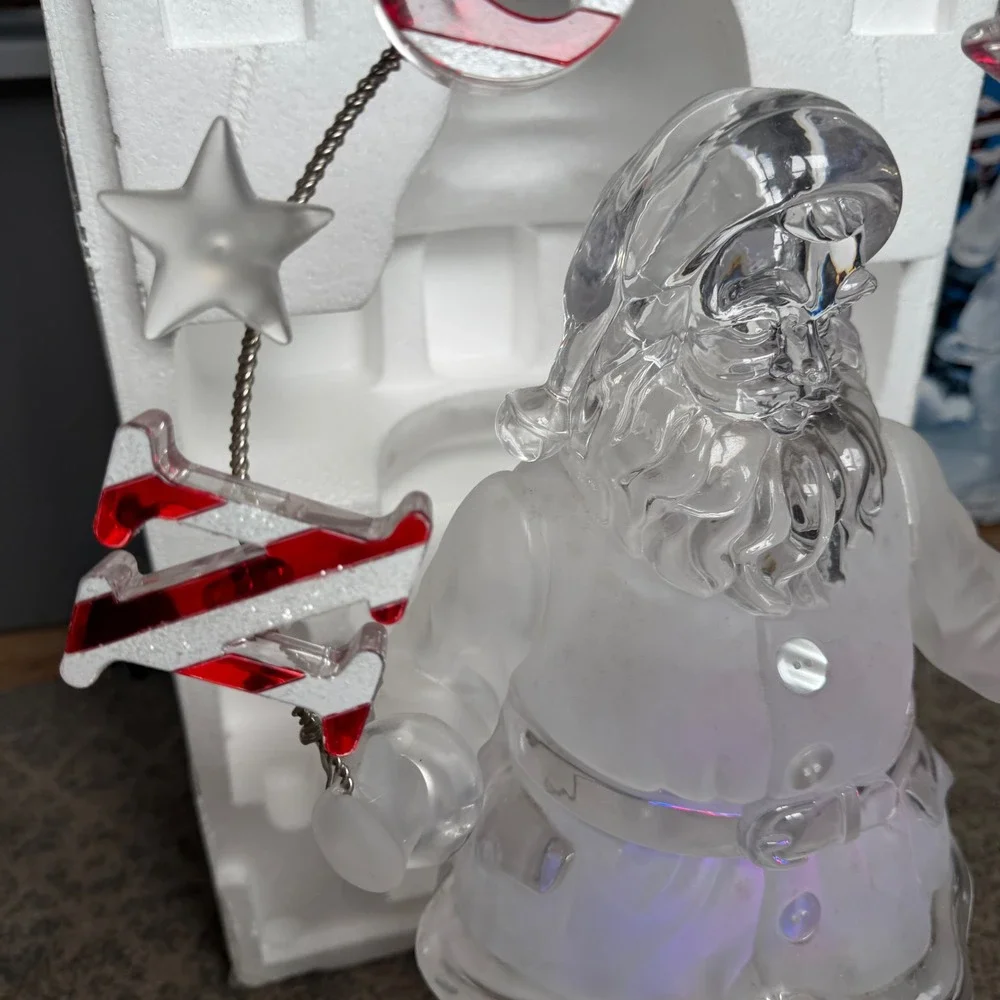 Heritage Mint Holiday Ice Sculptures 21in NOEL Santa Centerpiece Color Changing